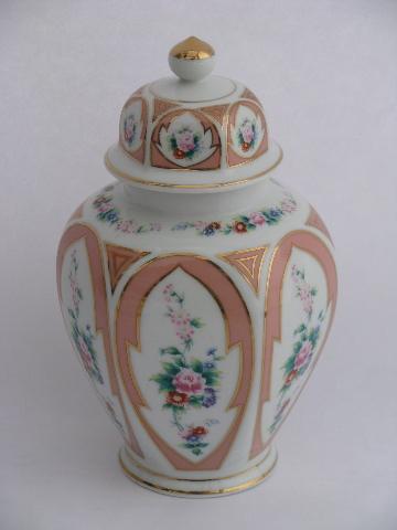 photo of vintage Lefton china handpainted porcelain ginger jar w/ cover, Lefton's Japan label #1