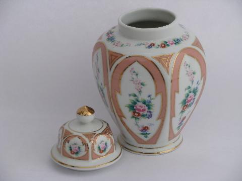 photo of vintage Lefton china handpainted porcelain ginger jar w/ cover, Lefton's Japan label #2