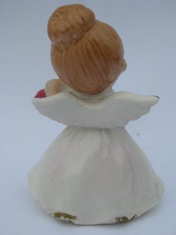 photo of vintage Lefton china little girl angel figurine, valentine sweetheart w/ hearts #2