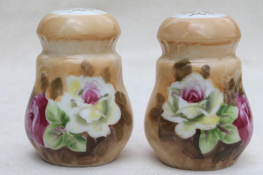 photo of vintage Lefton china salt & pepper shakers w/ hand-painted roses, Lefton's Japan #1