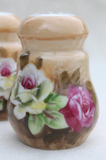 photo of vintage Lefton china salt & pepper shakers w/ hand-painted roses, Lefton's Japan #5