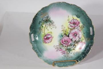 catalog photo of vintage Lefton china serving plate, handled tray w/ hand painted poppies