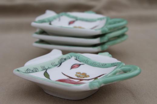 photo of vintage Lefton china tea bag holders, set of tea pot dishes w/ hand painted apples #4