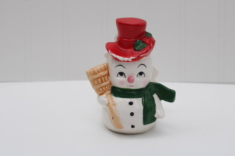 photo of vintage Lefton hand painted ceramic snowman napkin holder or letter rack for Christmas cards #1