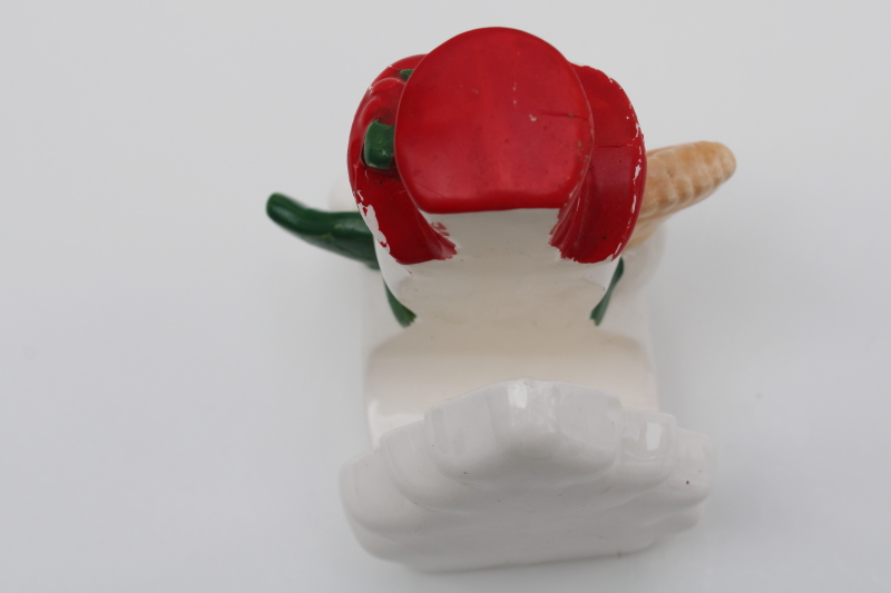 photo of vintage Lefton hand painted ceramic snowman napkin holder or letter rack for Christmas cards #3