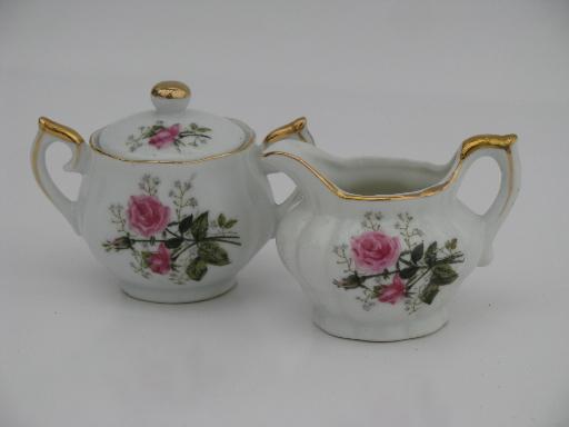 photo of vintage Lefton moss rose china mini cream pitcher and sugar bowl set #1
