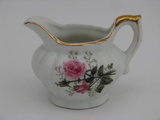 photo of vintage Lefton moss rose china mini cream pitcher and sugar bowl set #2
