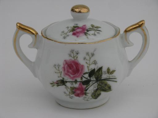 photo of vintage Lefton moss rose china mini cream pitcher and sugar bowl set #3