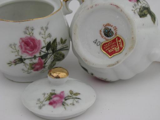 photo of vintage Lefton moss rose china mini cream pitcher and sugar bowl set #4