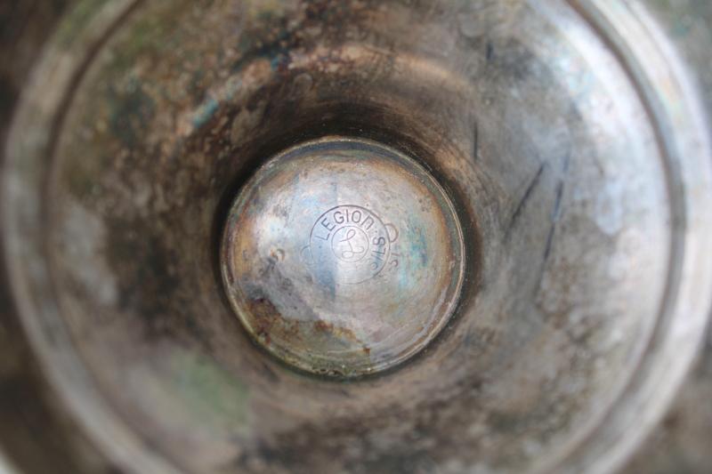 photo of vintage Legion mark silver plate, chalice cup or trophy bowl worn tarnished patina #2