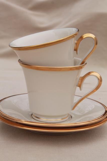 photo of vintage Lenox Eternal gold band ivory china cups & saucers, mint condition #1