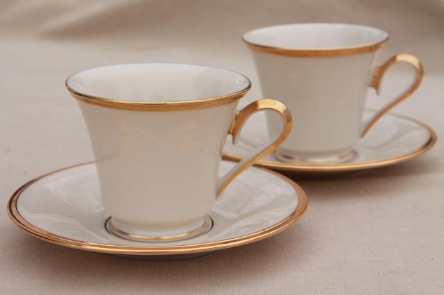 photo of vintage Lenox Eternal gold band ivory china cups & saucers, mint condition #2