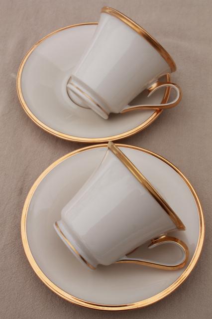 photo of vintage Lenox Eternal gold band ivory china cups & saucers, mint condition #3