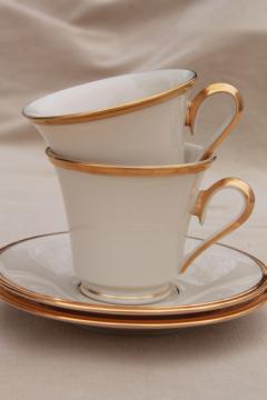 catalog photo of vintage Lenox Eternal gold band ivory china cups & saucers, mint condition