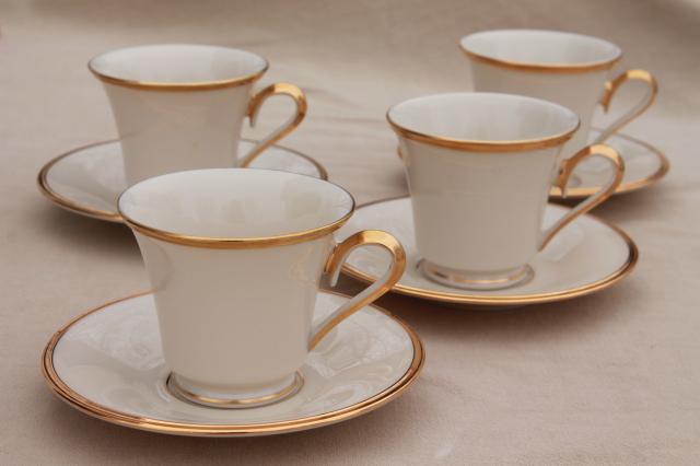 photo of vintage Lenox Eternal gold band ivory china cups & saucers, mint condition #1