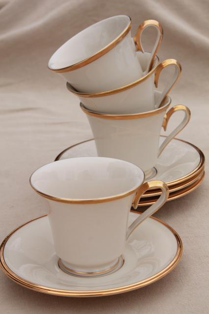 photo of vintage Lenox Eternal gold band ivory china cups & saucers, mint condition #2