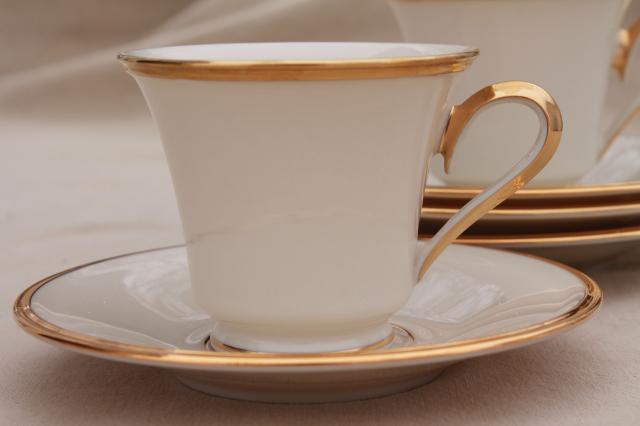 photo of vintage Lenox Eternal gold band ivory china cups & saucers, mint condition #3