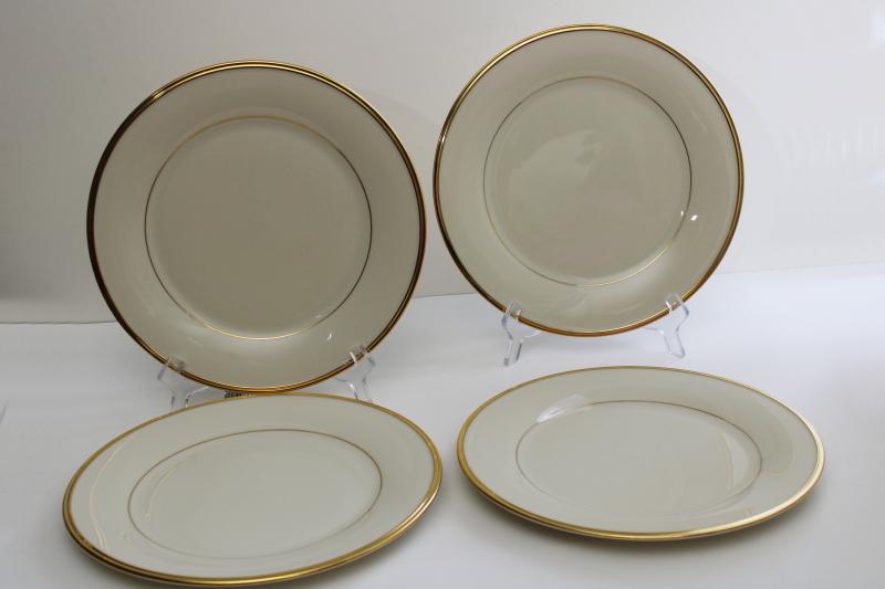 photo of vintage Lenox Eternal set of 4 dinner plates, wedding band ivory china w/ gold trim #1