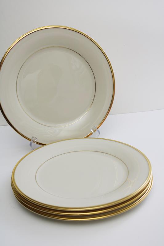 photo of vintage Lenox Eternal set of 4 dinner plates, wedding band ivory china w/ gold trim #4