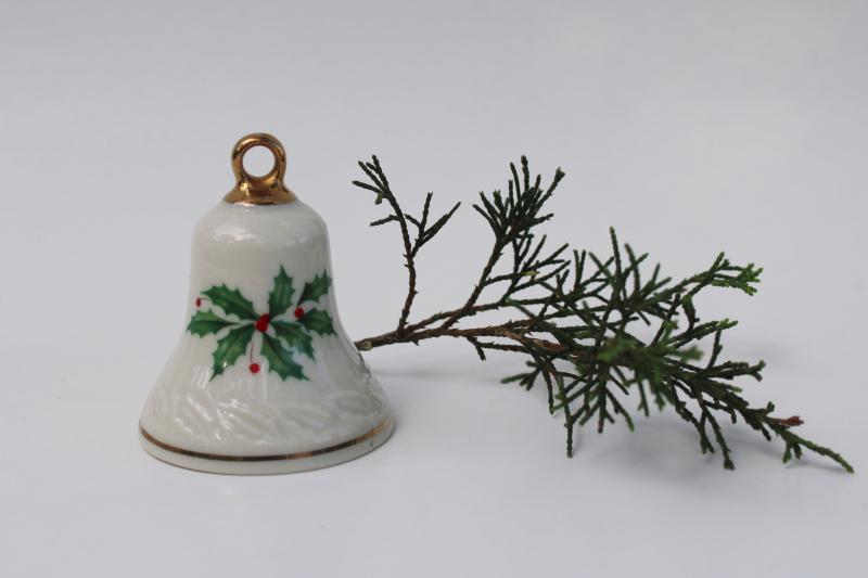 photo of vintage Lenox Holiday dimension embossed china holly bell Christmas ornament #1