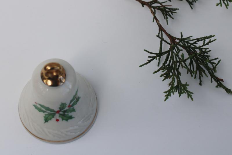 photo of vintage Lenox Holiday dimension embossed china holly bell Christmas ornament #3