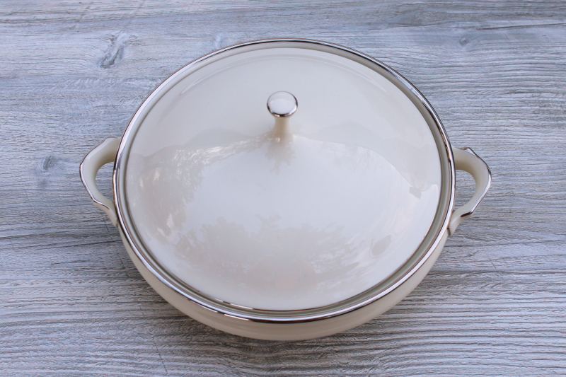 photo of vintage Lenox Montclair platinum trim ivory serving dish w/ cover, large round covered bowl #2