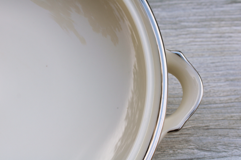 photo of vintage Lenox Montclair platinum trim ivory serving dish w/ cover, large round covered bowl #4