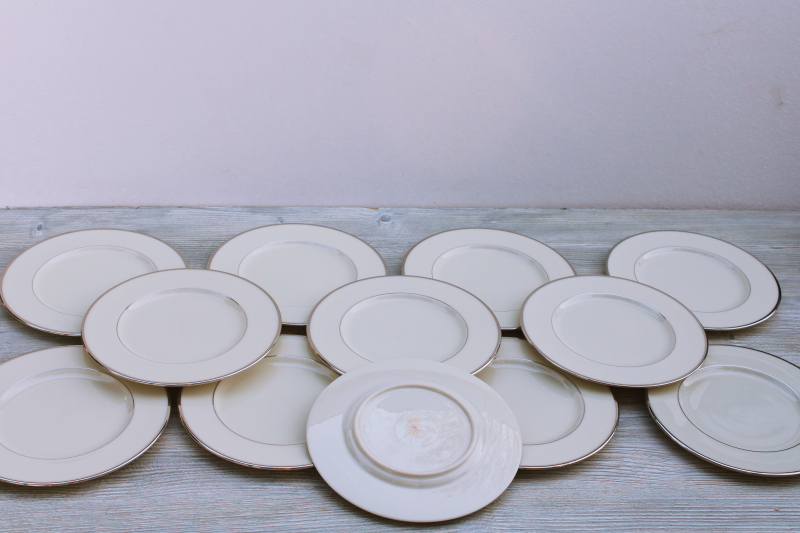 photo of vintage Lenox Montclair set of 12 salad plates, ivory porcelain w/ platinum band trim #1