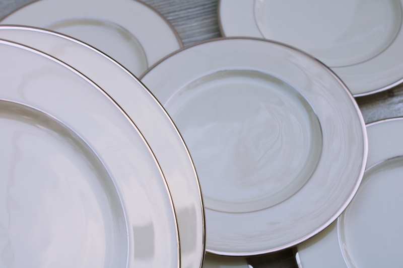 photo of vintage Lenox Montclair set of 12 salad plates, ivory porcelain w/ platinum band trim #3