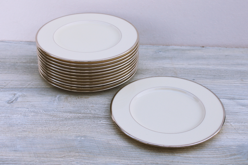 photo of vintage Lenox Montclair set of 12 salad plates, ivory porcelain w/ platinum band trim #5