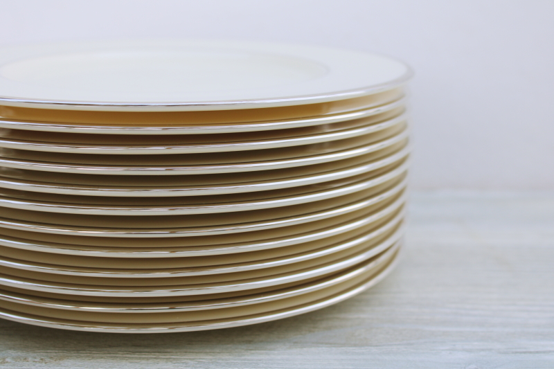 photo of vintage Lenox Montclair set of 12 salad plates, ivory porcelain w/ platinum band trim #6