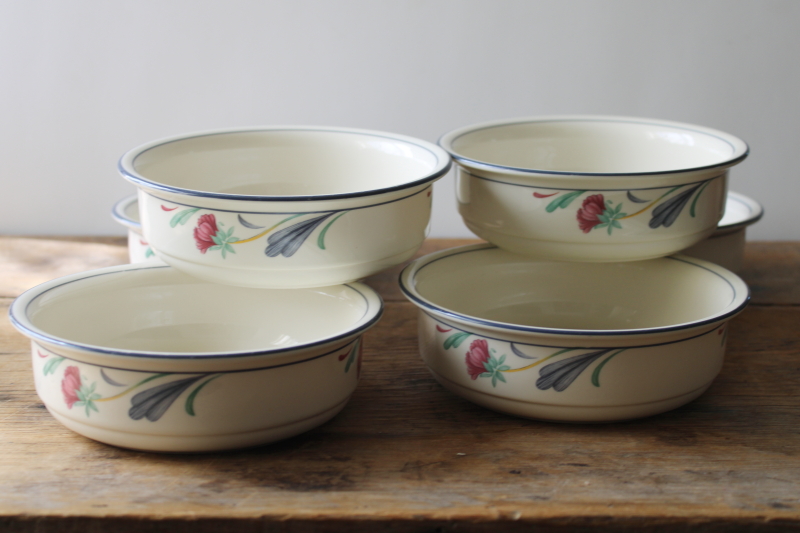 photo of vintage Lenox Poppies in Blue china set of six chinastone soup or cereal bowls  #1