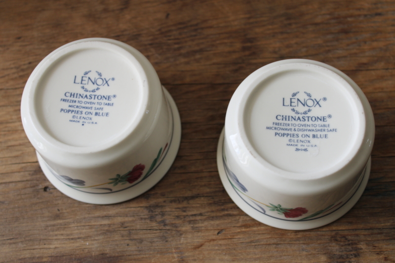 photo of vintage Lenox Poppies in Blue chinastone china ramekins or mini serving dishes  #3