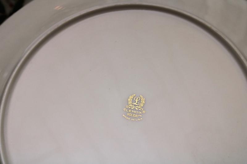 photo of vintage Lenox china Christmas holiday pattern dinner plates, holly border w/ gold #4