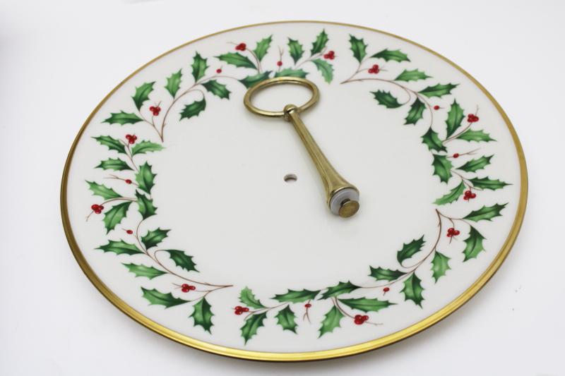 photo of vintage Lenox china Christmas holly holiday sandwich plate w/ center handle #5