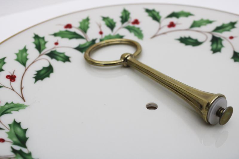 photo of vintage Lenox china Christmas holly holiday sandwich plate w/ center handle #6