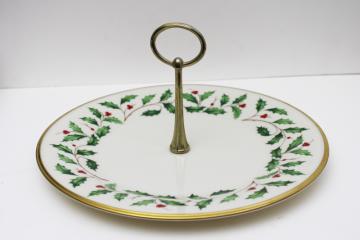 vintage Lenox china Christmas holly holiday sandwich plate w/ center handle