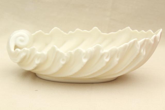 photo of vintage Lenox china bowl, old ivory shell shape, blowing leaf or seashell #4