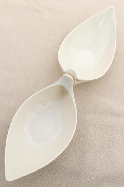 photo of vintage Lenox china dish, old ivory / gold giftware, handkerchief shape double bowl #4