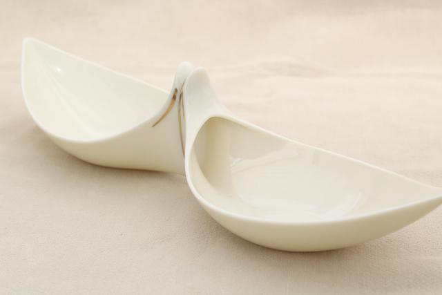 photo of vintage Lenox china dish, old ivory / gold giftware, handkerchief shape double bowl #6