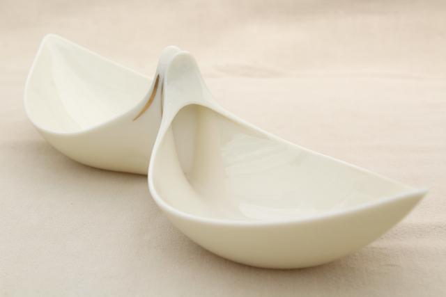 photo of vintage Lenox china dish, old ivory / gold giftware, handkerchief shape double bowl #8