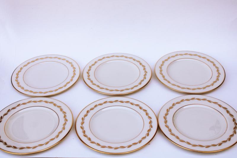 photo of vintage Lenox china golden wreath laurel on ivory, set of 6 bread & butter plates #1