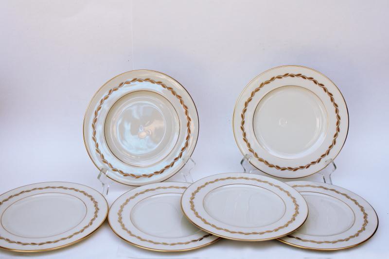 photo of vintage Lenox china golden wreath laurel on ivory, set of 6 salad plates #1