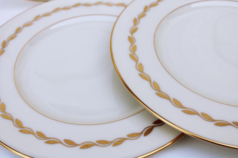 photo of vintage Lenox china golden wreath laurel on ivory, set of 6 salad plates #2