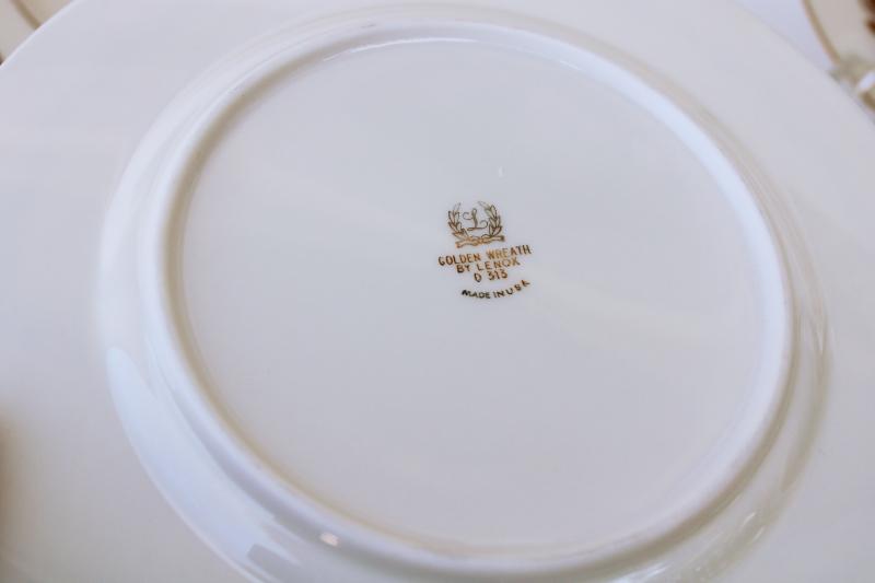 photo of vintage Lenox china golden wreath laurel on ivory, set of 6 salad plates #4