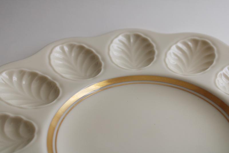 photo of vintage Lenox deviled egg plate serving tray, ivory china w/ plain gold band  #3