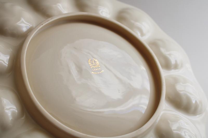 photo of vintage Lenox deviled egg plate serving tray, ivory china w/ plain gold band  #4