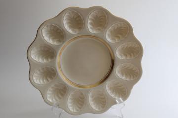 catalog photo of vintage Lenox deviled egg plate serving tray, ivory china w/ plain gold band 