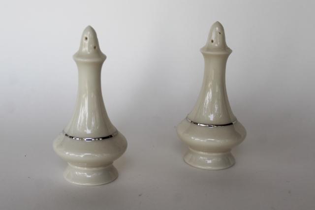 photo of vintage Lenox ivory platinum band salt & pepper shakers, S&P set never used #1