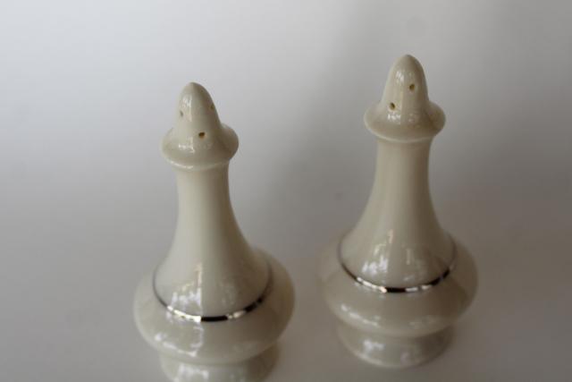 photo of vintage Lenox ivory platinum band salt & pepper shakers, S&P set never used #2